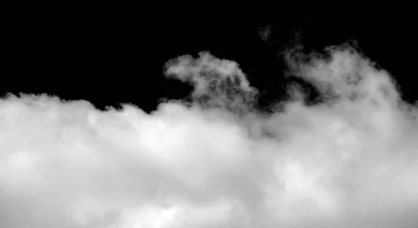 Nube Blanca Aislada Sobre Fondo Negro Textura Esponjosa Humo Abstracto —  Fotos de Stock