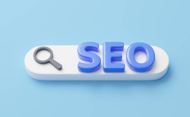 3D Tarayıcı Seo araması. Metin için web sekmesi, mavi arkaplanda izole edilmiş büyüteç. Arama çubuğu, keşif, araştırma konsepti. Çizgi film simgesi minimumda. UI elementi. Kırpma yolu ile 3d oluşturma.