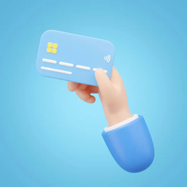 Ręczne Trzymanie Karty Kredytowej Pływak Izolowane Niebiesko Sklep Internetowy Karta — Zdjęcie stockowe