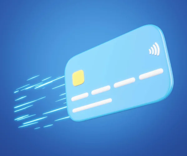 Virtuelle Kreditkarte Mit Neon Linien Attrappe Die Isoliert Auf Blauem — Stockfoto