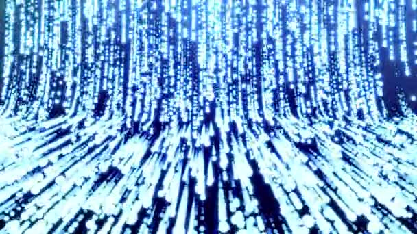 青いデジタルデータフロー 粒子は明るいネオン線や輝く線で広がっています エレガントな粒子雨 抽象技術 速度転送データネットワークの概念 舞台背景 3Dアニメーション — ストック動画