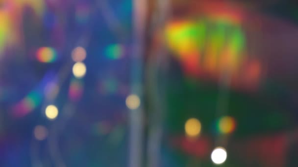 Lights Garland Flashing Reflecting Refracting Bright Rainbow Background Festive Blurry — Stock Video