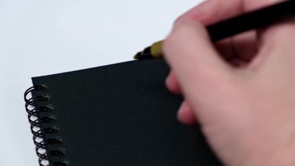 Ręka Kobiety Zapisuje Numery 2022 Złotym Długopisem Czarnym Notesie Zbliżenie — Wideo stockowe