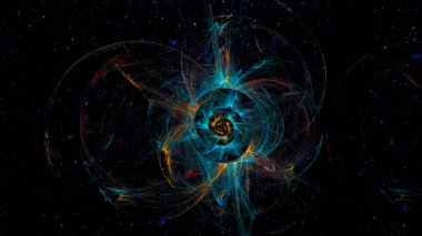 Kozmik ışıltıyla soyut fraktal arkaplan. Gökkuşağının renkleri. Yatay pankart. Tasarım ve yaratıcılık için, ekran koruyucular için kullanılır..