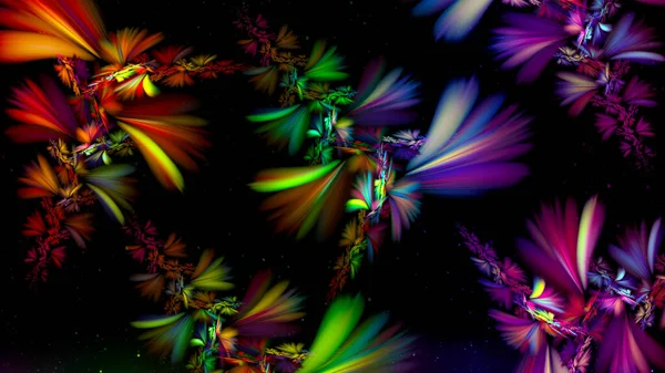 Streszczenie Fraktalnego Tła Kosmicznym Blaskiem Kolory Tęczy Sztandar Poziomy Wykorzystywany — Zdjęcie stockowe