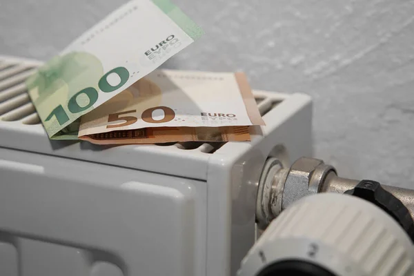 Yüksek ısıtma masrafları. Yakın çekim banknotlu ısıtıcı.