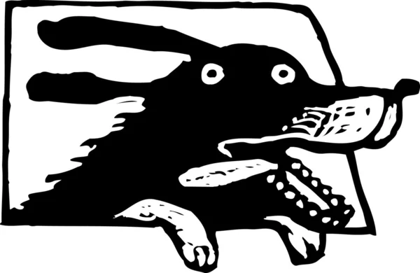 Ilustración vectorial en blanco y negro de un perro en un coche — Vector de stock