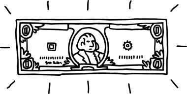 Vector illustration of a dollar bill - black and white clipart