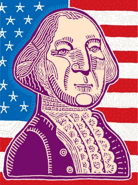vektör çizimi george washington ABD bayrağı arka planda
