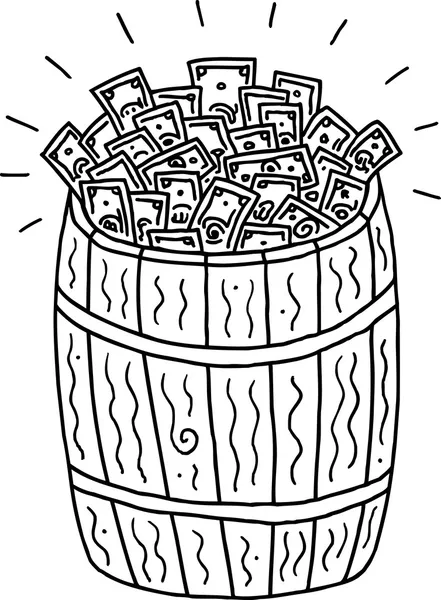 Illustration of Barrel of Money - black and white — Stock Vector