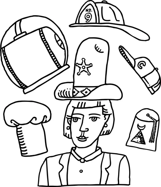 Ilustración de muchos sombreros - blanco y negro — Vector de stock