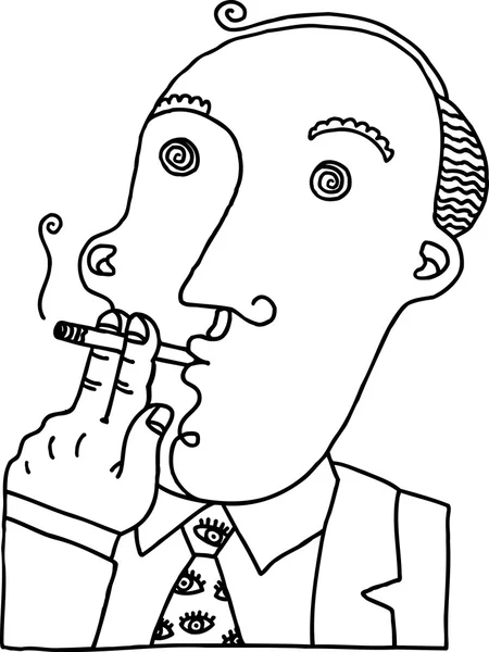 Vector illustration of a man smoking - black and white — Stock Vector