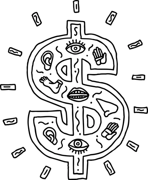 Illustration vectorielle d'un signe dollar - noir et blanc — Image vectorielle