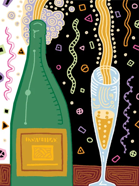 Ilustração vetorial de uma garrafa de champanhe — Vetor de Stock