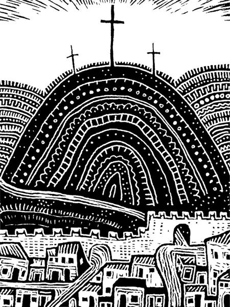 Векторная иллюстрация распятия Иисуса - черно-белая — стоковый вектор