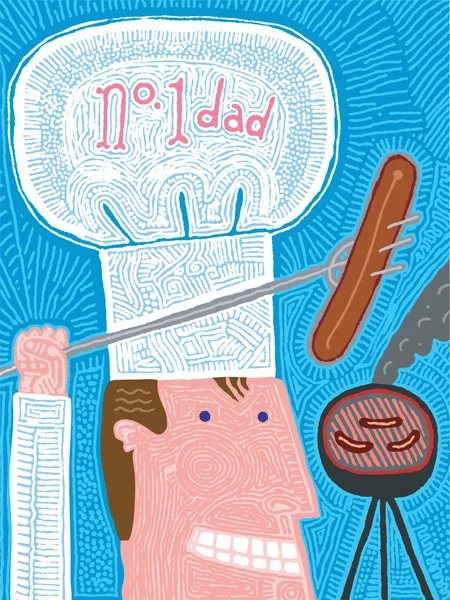 Illustrazione vettoriale di un padre al barbecue — Vettoriale Stock