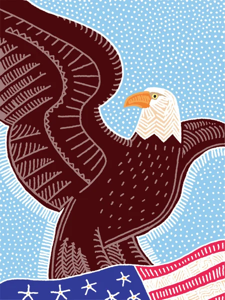 Illustration vectorielle d'un aigle au-dessus du drapeau américain — Image vectorielle