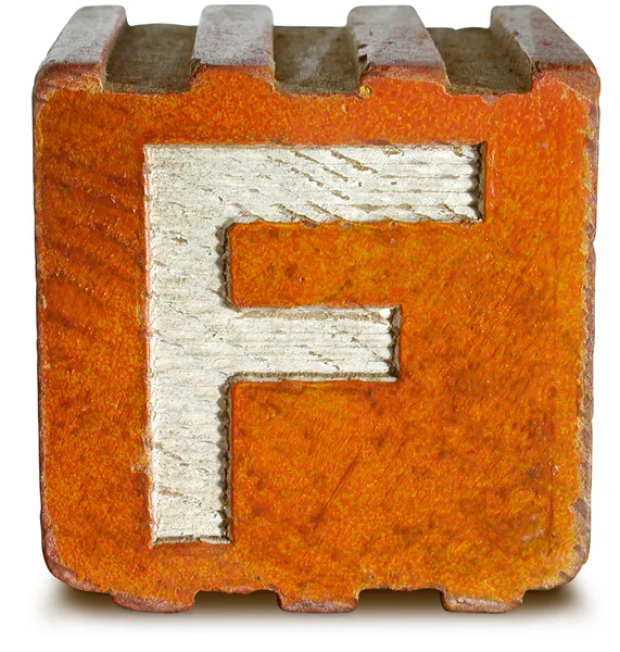 Zdjęcie pomarańczowy drewniany blok litera f — Zdjęcie stockowe