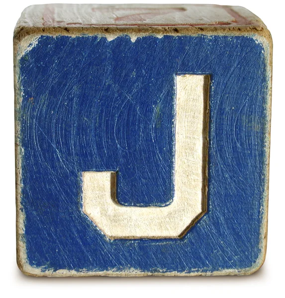 Fotografia di Blue Wooden Block Letter J — Foto Stock