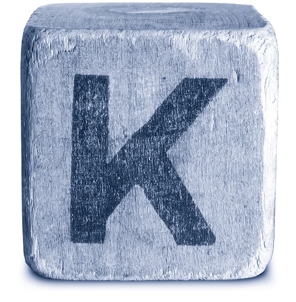 Fotografia di Blue Wooden Block Letter K — Foto Stock