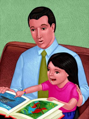 Illustration of Dad Reading to Child clipart
