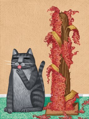 Illustration of Cat Post clipart