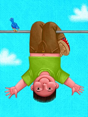 Illustration of Kid Hanging Upside Down clipart