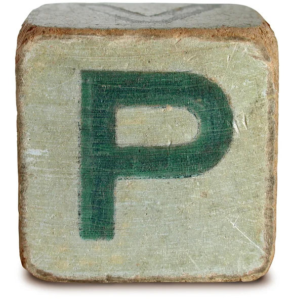 Fotografia do bloco de madeira verde letra P — Fotografia de Stock