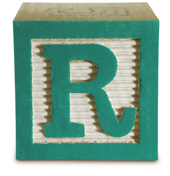 Fotografía del bloque de madera verde Letra R —  Fotos de Stock
