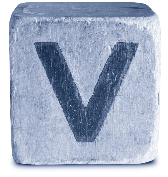 木制的蓝色块字母 v 的照片 — 图库照片