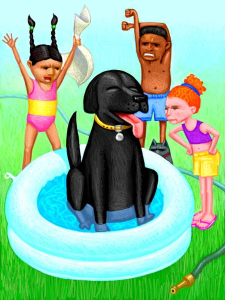 Kids, Dog and Swimming Pool — Stock Photo, Image