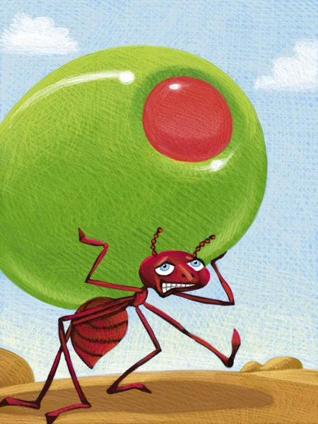 Illustration einer Ameise mit einer Olive — Stockfoto