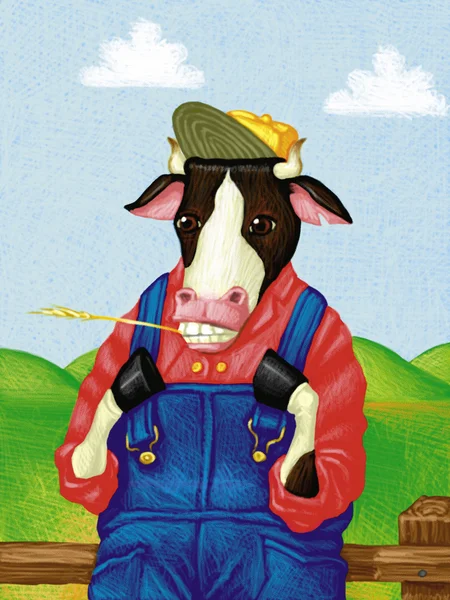 つなぎ服で牛のイラスト — ストック写真