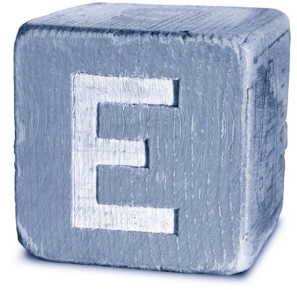 Fotografia di Blue Wooden Block Letter E — Foto Stock