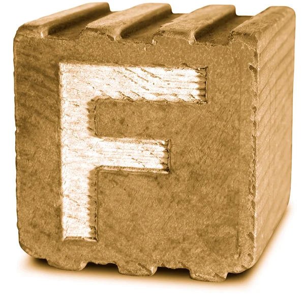 Fotografia do bloco de madeira Sepia letra F — Fotografia de Stock