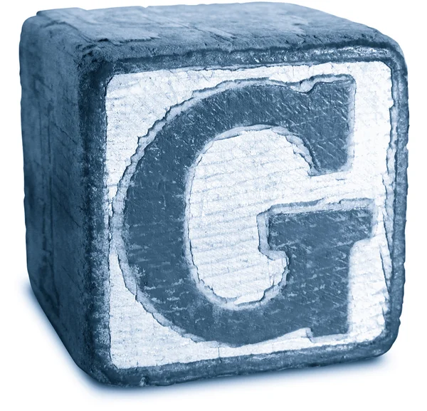 Fotografie modré dřevěné tiskací písmeno g — Stock fotografie