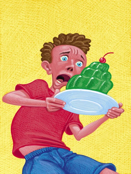 Иллюстрация мальчика с желатиновым тортом — стоковое фото