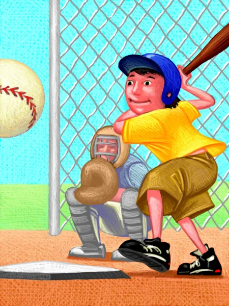 Illustration d'un gamin jouant au baseball — Photo