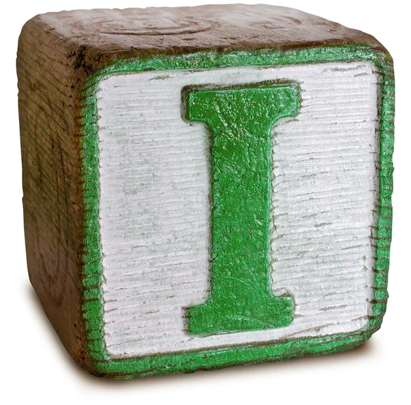 Fotografie cu Green Wooden Block Letter I — Fotografie, imagine de stoc