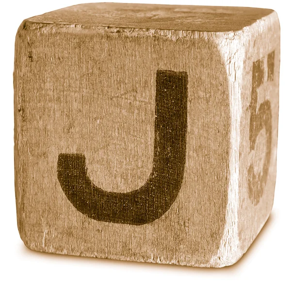Zdjęcie w sepii drewniany blok litery j — Zdjęcie stockowe