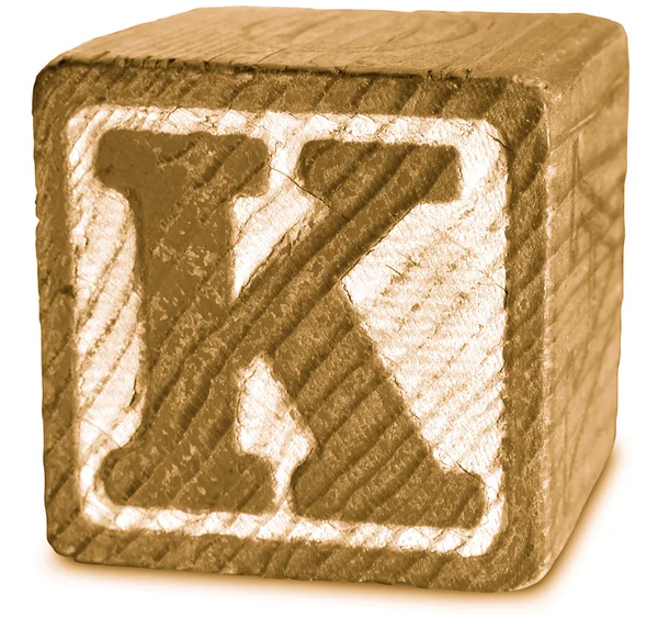 Sepia Wooden Block Letter K — Stock Photo, Image