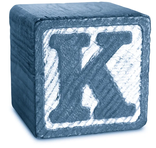 Fotografia di Blue Wooden Block Letter K — Foto Stock