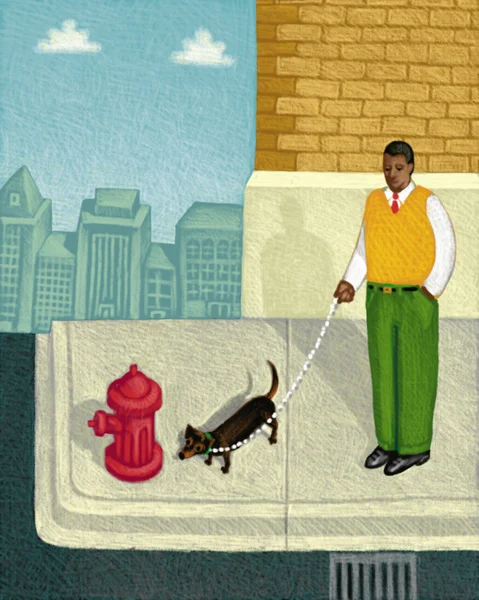 Ilustracja mężczyzna spaceru psa — Zdjęcie stockowe