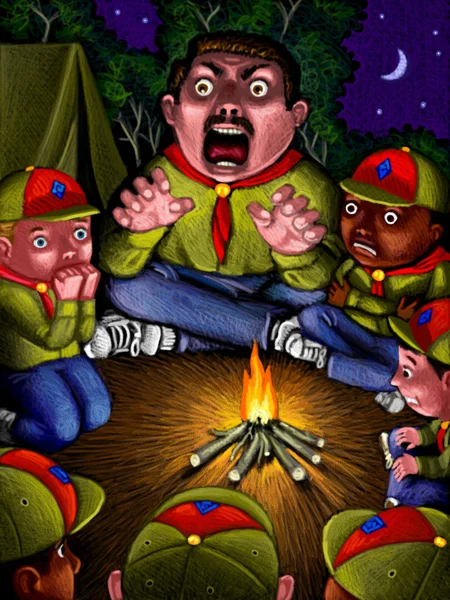 Ilustración de Scary Campfire Story — Foto de Stock