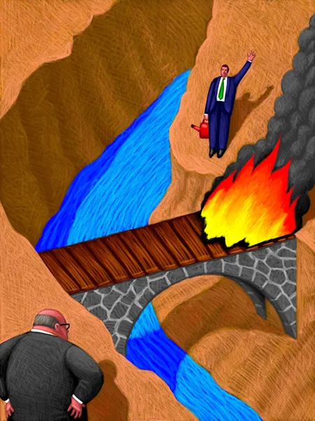 Illustrazione di Burning Bridge — Foto Stock