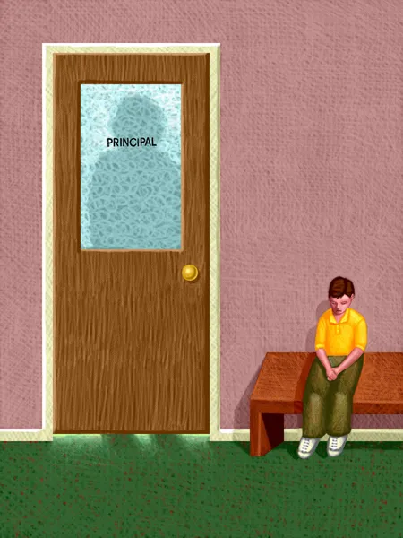 Ilustração de Kid Sitting Outside Principal 's Office — Fotografia de Stock
