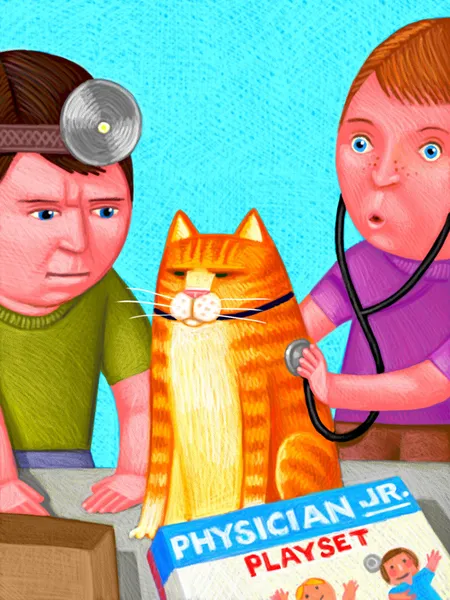 Illustration of Kids Playing With Cat — Stock Photo, Image