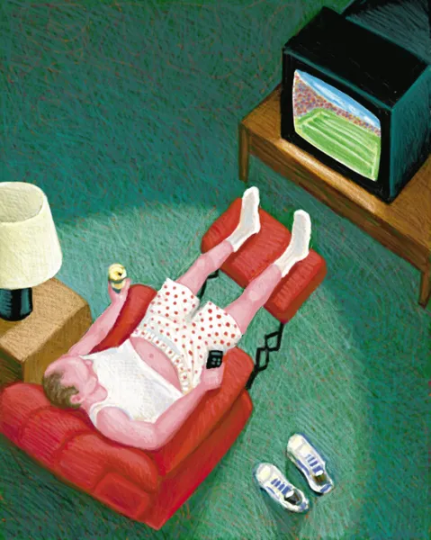 Ilustrace člověka sledující televizi — Stock fotografie