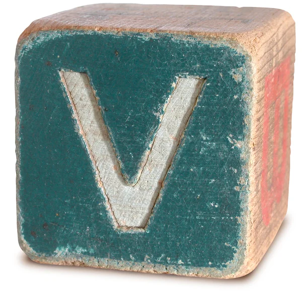 Fotografia do bloco de madeira letra V — Fotografia de Stock
