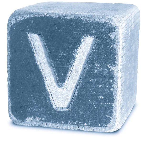 Photograph of Blue Wooden Block Letter V — Stock Photo, Image